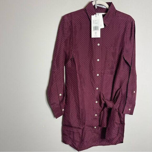 Thakoon Silk wrap tie oversized shirt dress Maroon NWT SMALL - Picture 7 of 10
